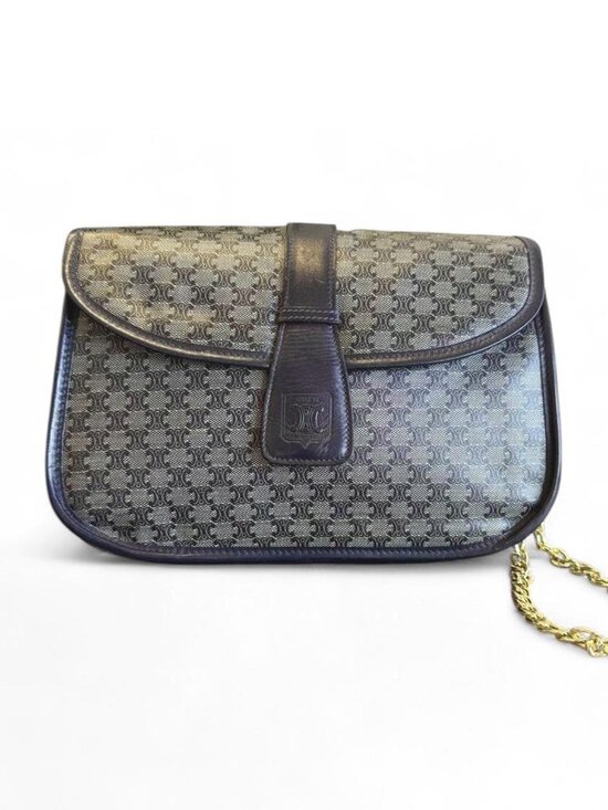 Celine Handbags - Celine Navy Blue Monogram leather and PVC Bag with Gold Chain